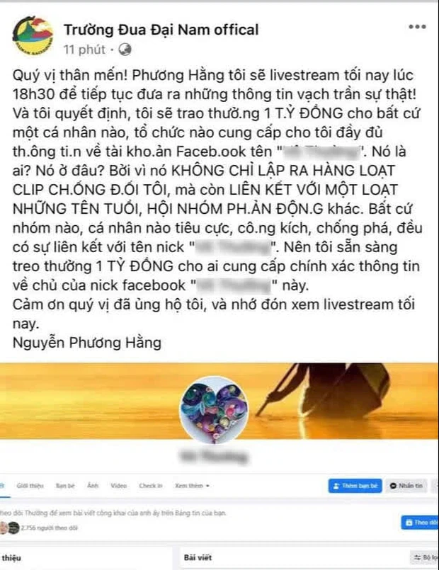 Bà Phương Hằng treo thưởng 1 tỷ đồng cho ai tìm ra danh tính antifan